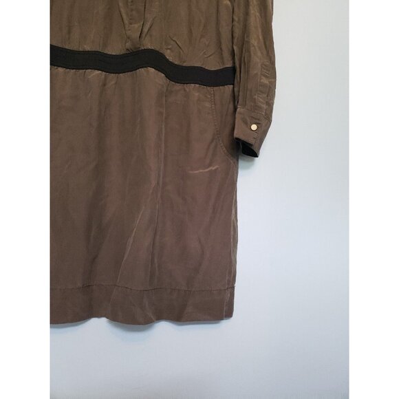Banana Republic Women's 6 Mini Dress Army Green Silk Blend Long Roll Tab Sleeve - Picture 3 of 6